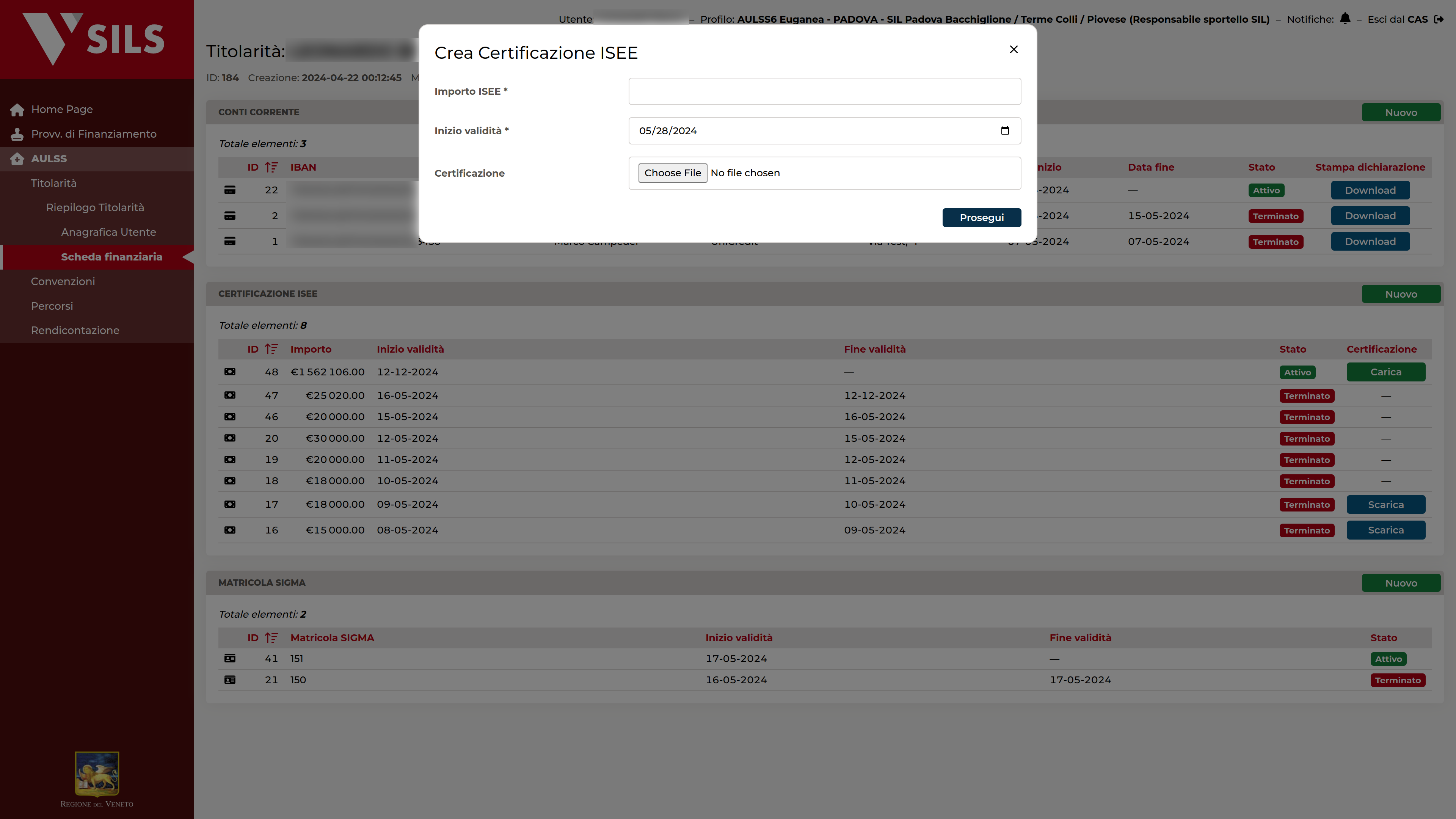 Modal di inserimento nuova certificazione ISEE lavoratore