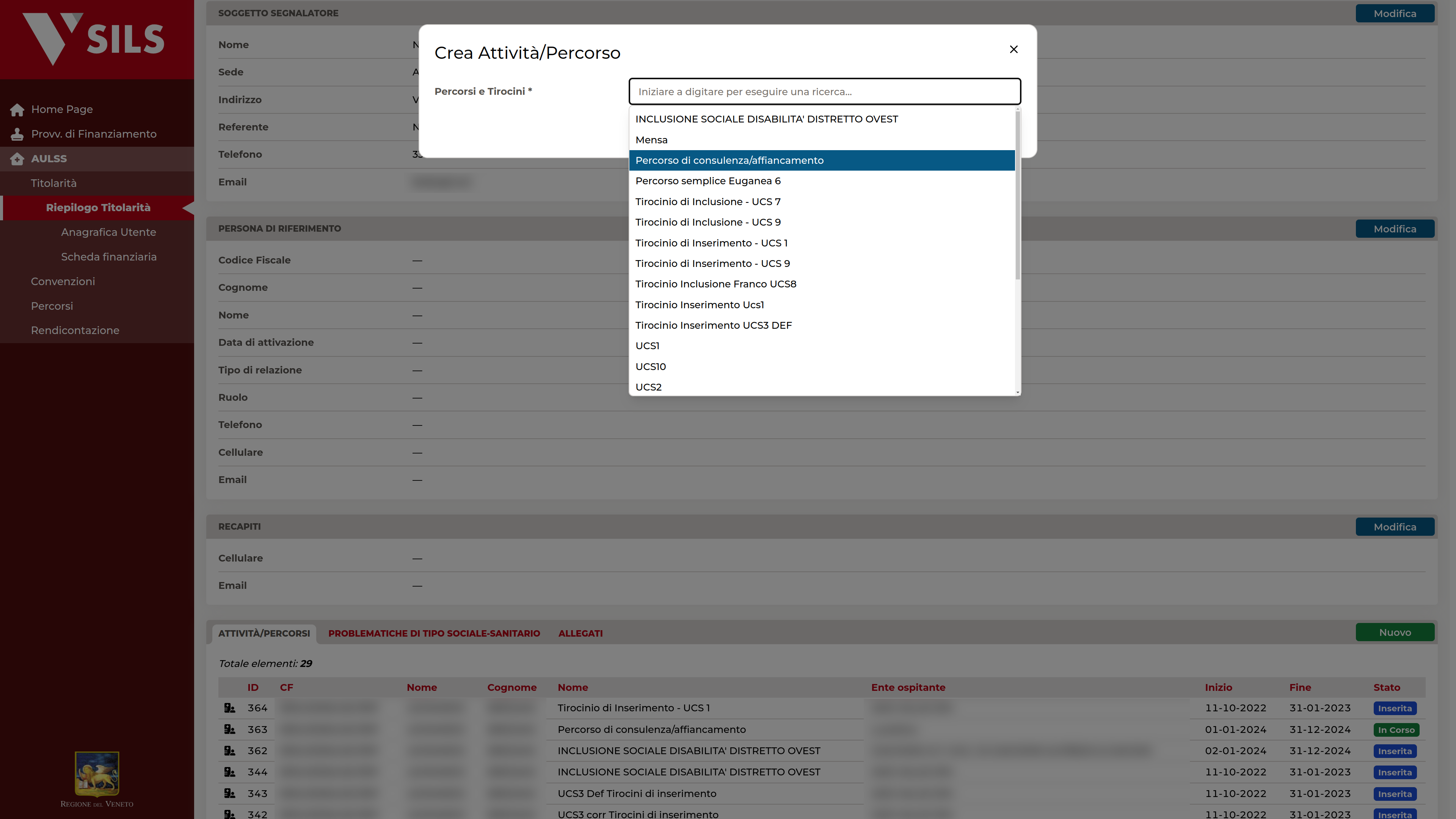 Modal di scelta percorso dell&#39;attività